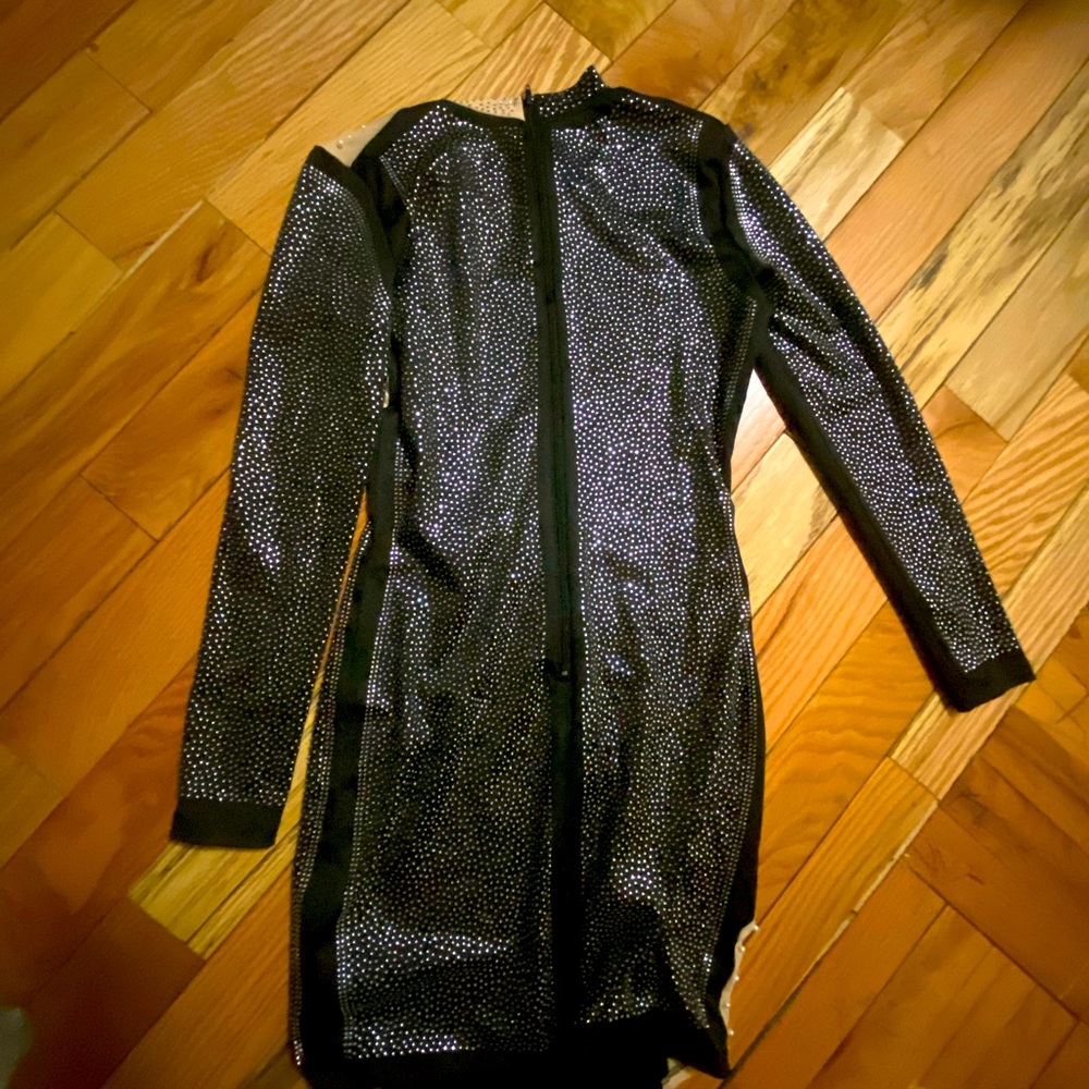 Black and Silver midi Sleeve Dress